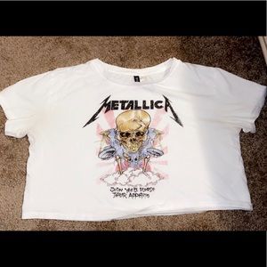 SMALL H&M Graphic Metallica Crop Top White